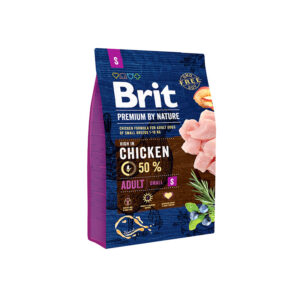אוכל יבש לכלבים מבית Brit, פורמולה עוף למבוגרים מגזעים קטנים, 50% עוף, שקית צבעונית.