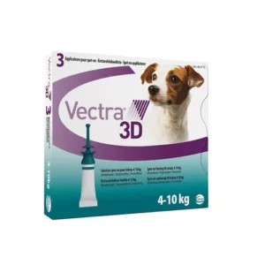 מוצר Vectra 3D להגנה על כלבים מפני קרציות ופרעושים, מתאים לכלבים במשקל 4-10 ק"ג.